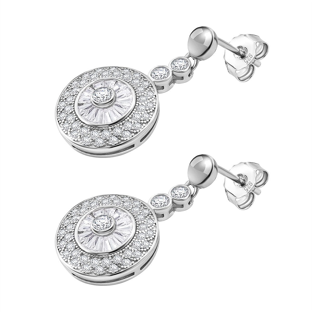 AAA Simulated Diamond (Rnd) Earrings (with Push Back) in Sterling Silver