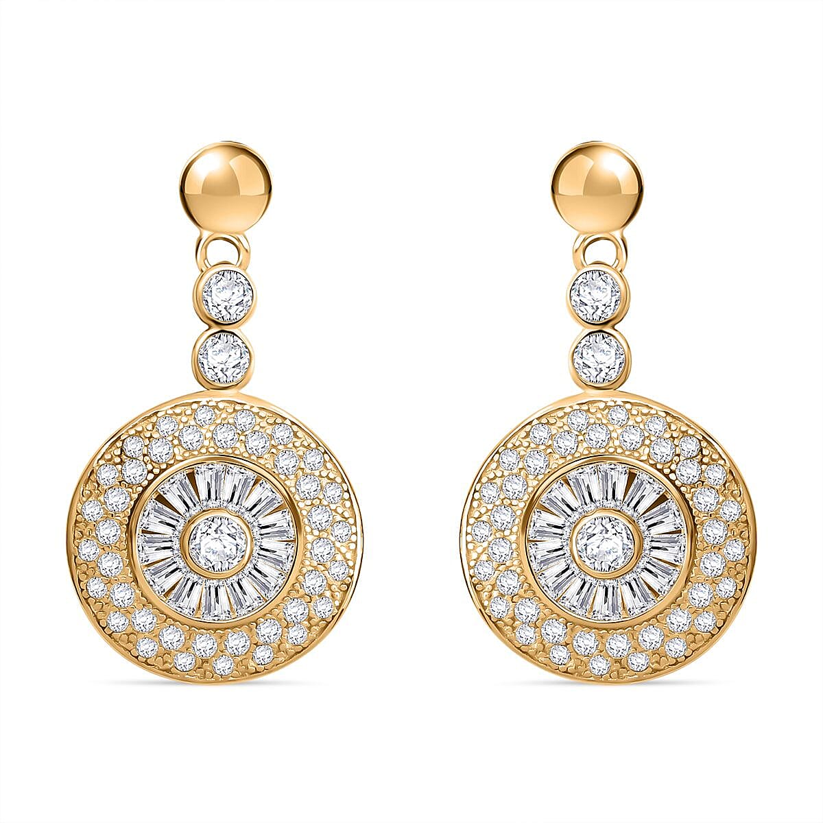 AAA Simulated Diamond (Rnd) Earrings (with Push Back) in Yellow Gold Overlay Sterling Silver