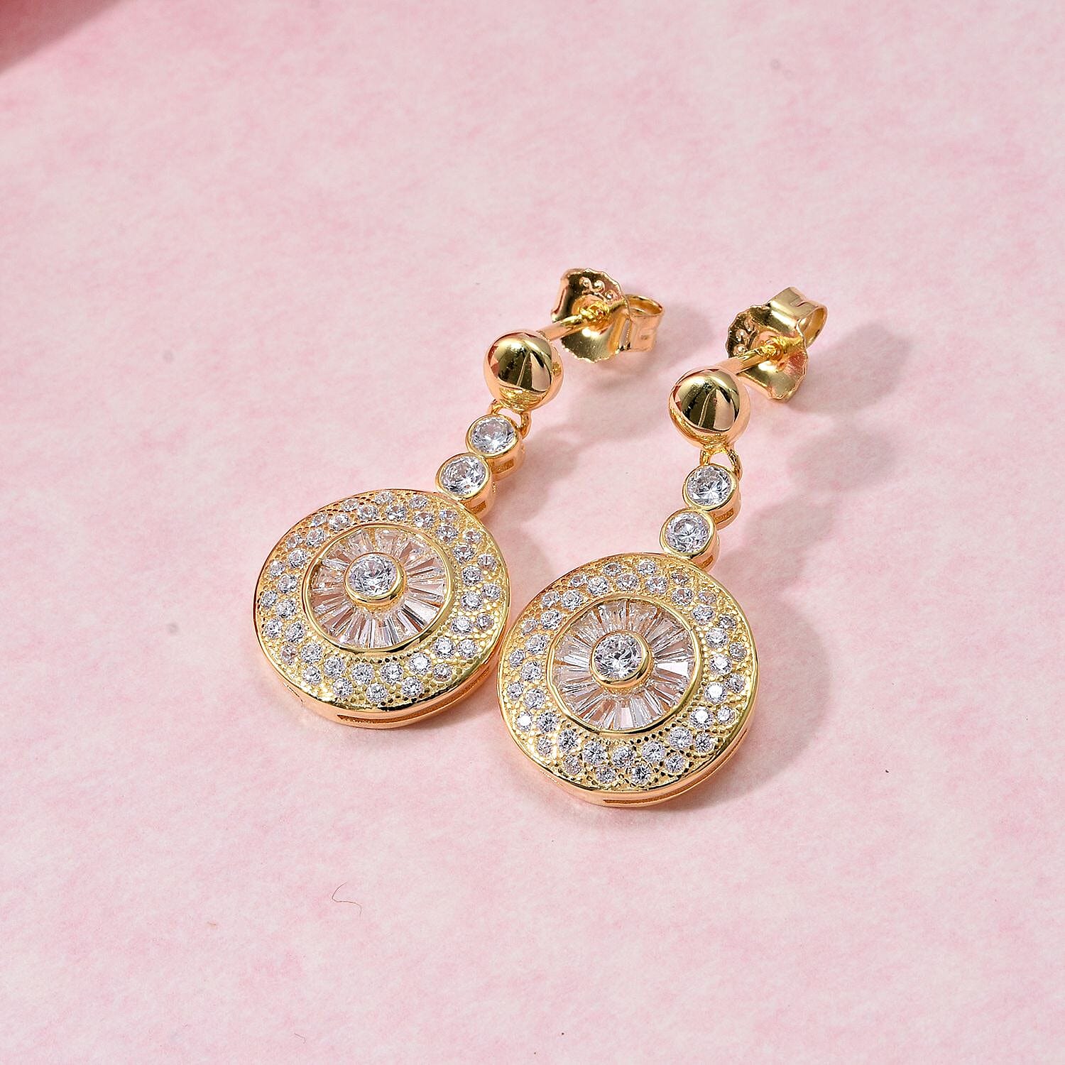 AAA Simulated Diamond (Rnd) Earrings (with Push Back) in Yellow Gold Overlay Sterling Silver