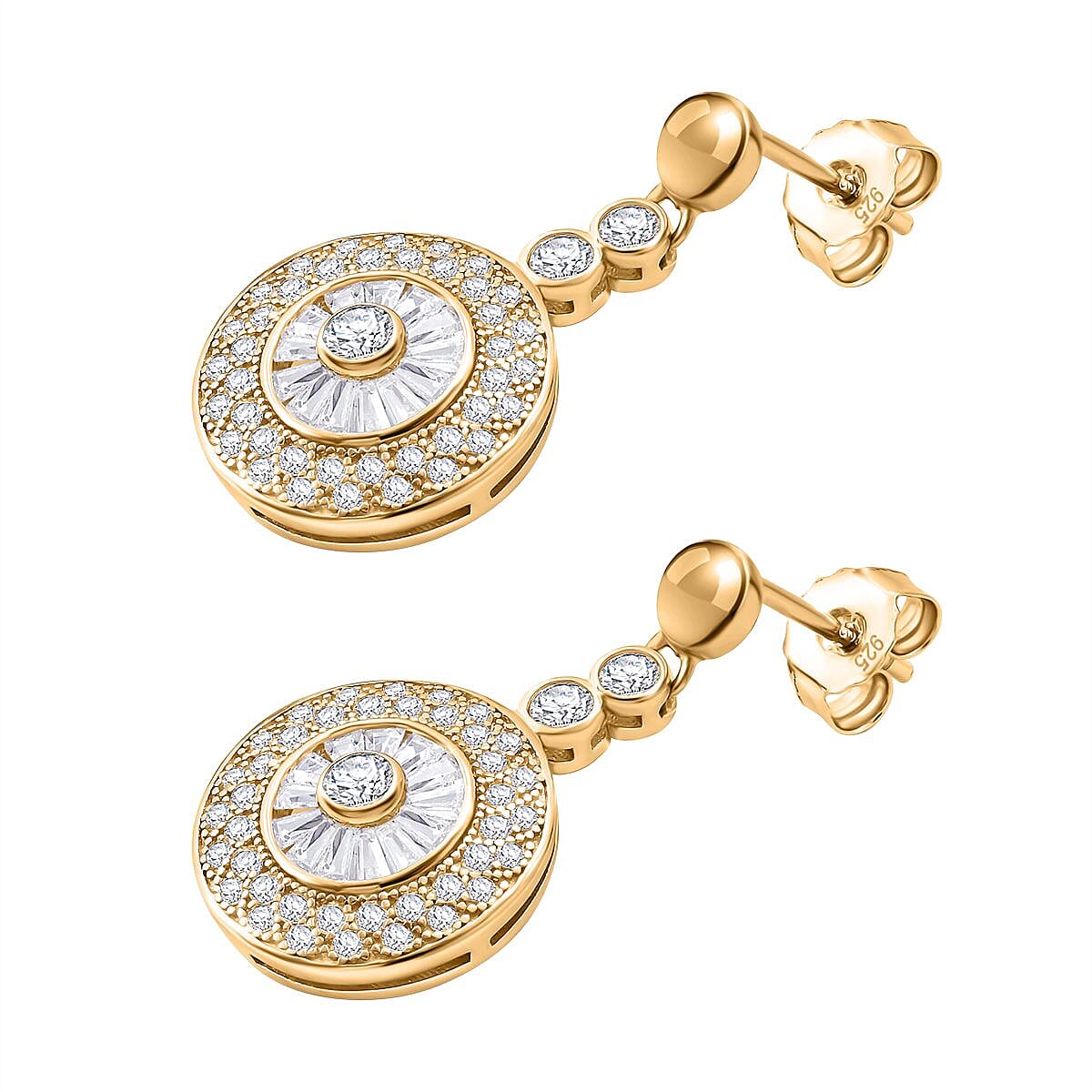AAA Simulated Diamond (Rnd) Earrings (with Push Back) in Yellow Gold Overlay Sterling Silver