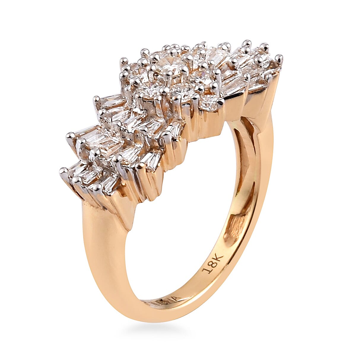 ILIANA 18K Yellow Gold IGI Certified Natural Diamond (SI-G-H) Ballerina Ring 1.00 Ct.