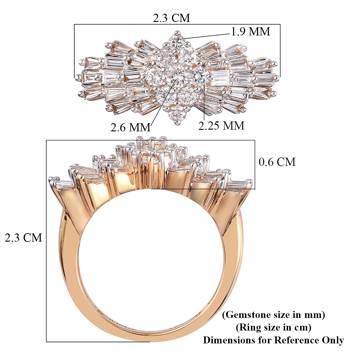 ILIANA 18K Yellow Gold IGI Certified Natural Diamond (SI-G-H) Ballerina Ring 1.00 Ct.