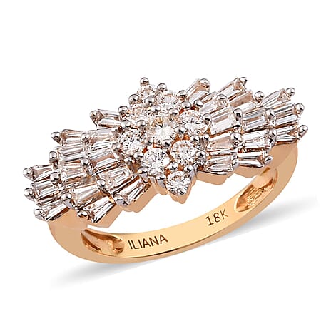 ILIANA 18K Yellow Gold IGI Certified Natural Diamond (SI-G-H) Ballerina Ring 1.00 Ct.