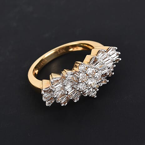 ILIANA 18K Yellow Gold IGI Certified Natural Diamond (SI-G-H) Ballerina Ring 1.00 Ct.
