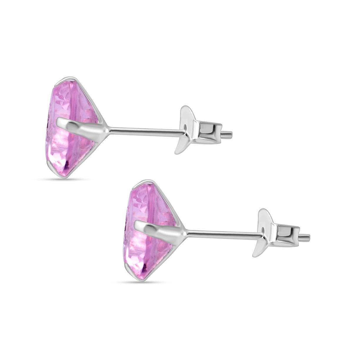Set of 2 - Simulated Pink Sapphire (Rnd), Simulated Ruby Stud Earrings (with Push Back) in Rhodium Plated Sterling Silver