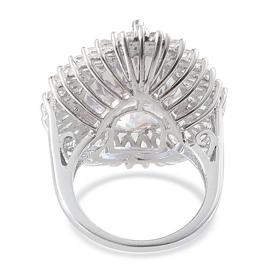 Mercury Mystic Topaz (Pear 19.95 Ct), White Topaz Ring in Platinum Overlay Sterling Silver 23.250 Ct.