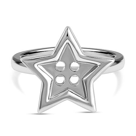 LucyQ Button Collection - Rhodium Overlay Sterling Silver Star Button Ring
