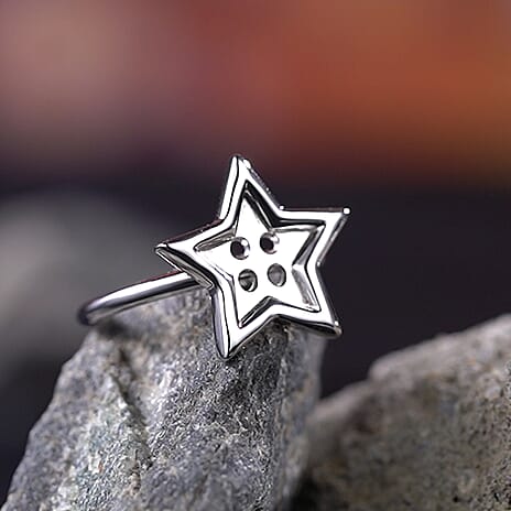 LucyQ Button Collection - Rhodium Overlay Sterling Silver Star Button Ring