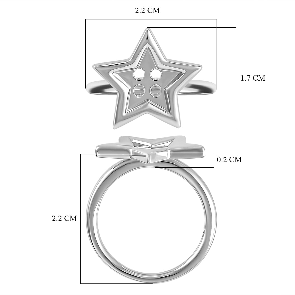 Lucy Q Button Collection - Rhodium Overlay Sterling Silver Star Button Ring Lucy Q Button Collection - Rhodium Overlay Sterling Silver Star Button Ring