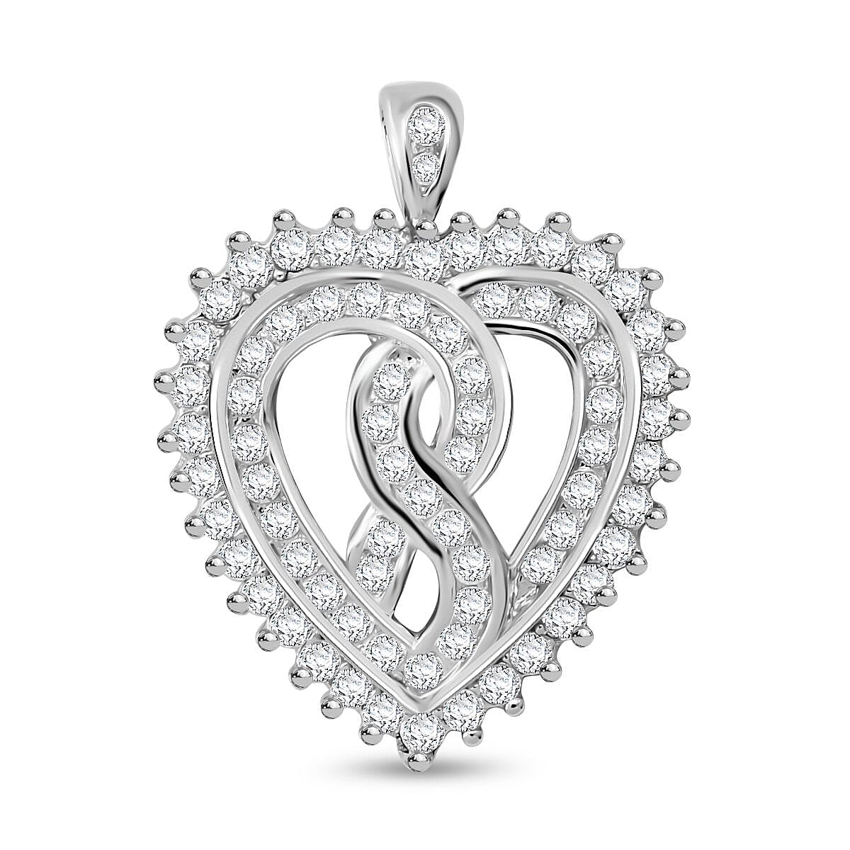 ELANZA AAA Simulated Diamond (Rnd) Heart Pendant in Rhodium Plated Sterling Silver