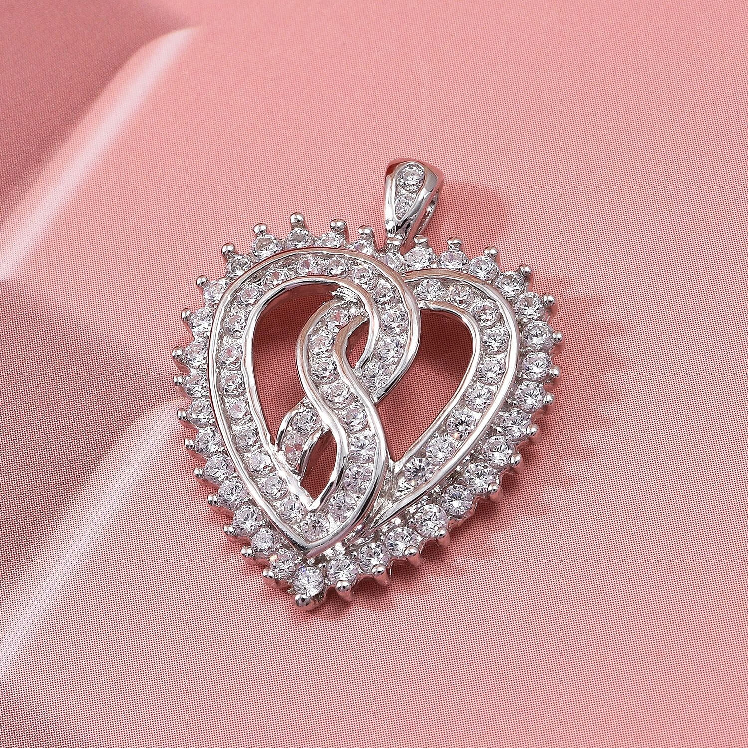 ELANZA AAA Simulated Diamond (Rnd) Heart Pendant in Rhodium Plated Sterling Silver