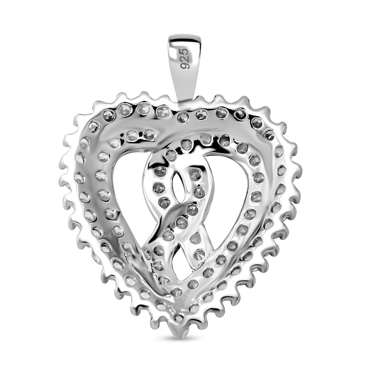 ELANZA AAA Simulated Diamond (Rnd) Heart Pendant in Rhodium Plated Sterling Silver