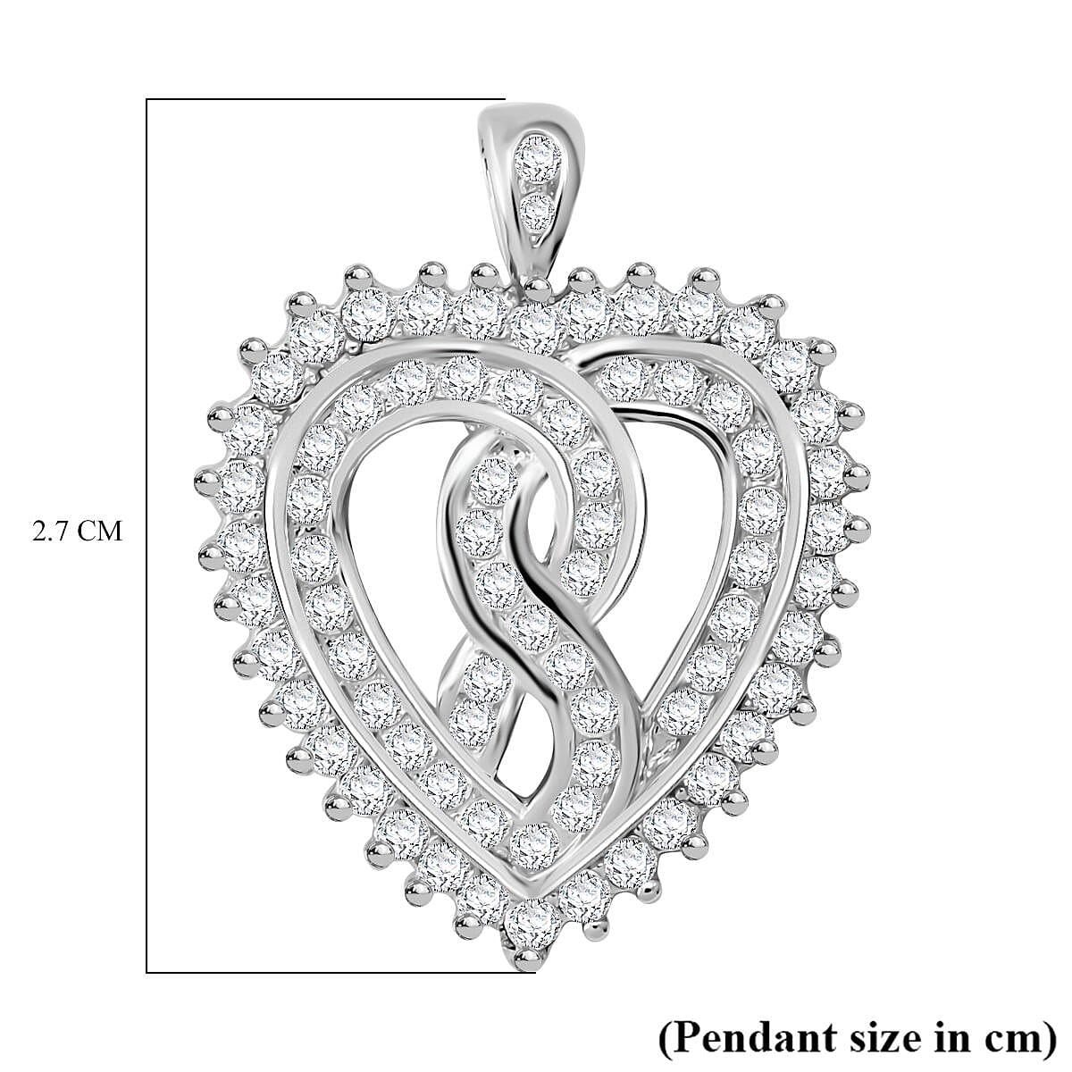 ELANZA AAA Simulated Diamond (Rnd) Heart Pendant in Rhodium Plated Sterling Silver