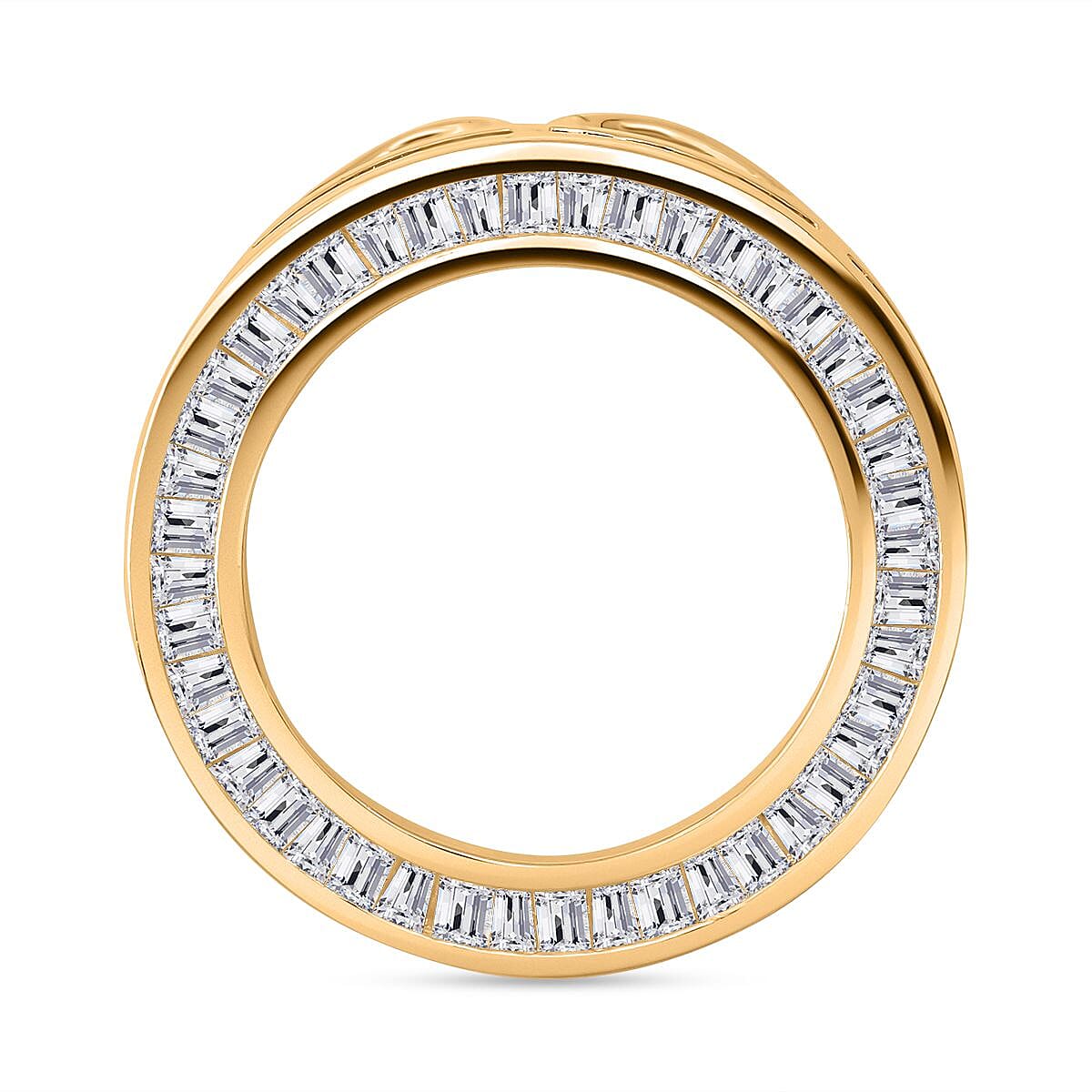AAA Simulated Diamond (Bgt) Circle Pendant in Yellow Gold Overlay Sterling Silver