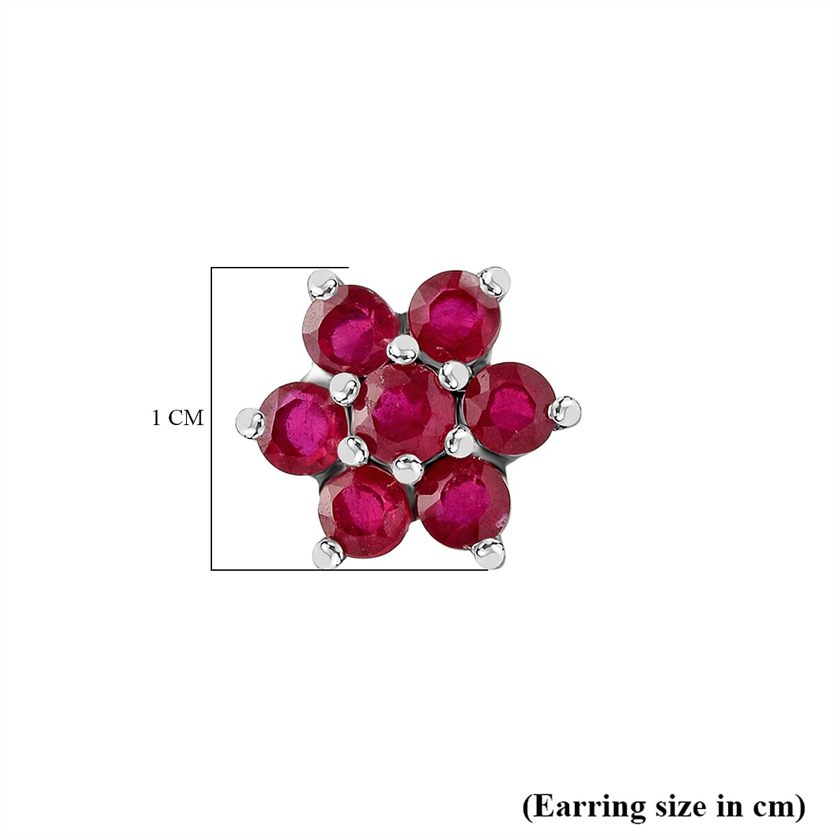 Ruby Floral Stud Earrings with Push Back in Rhodium Plated Sterling Silver 1.25 Ct.