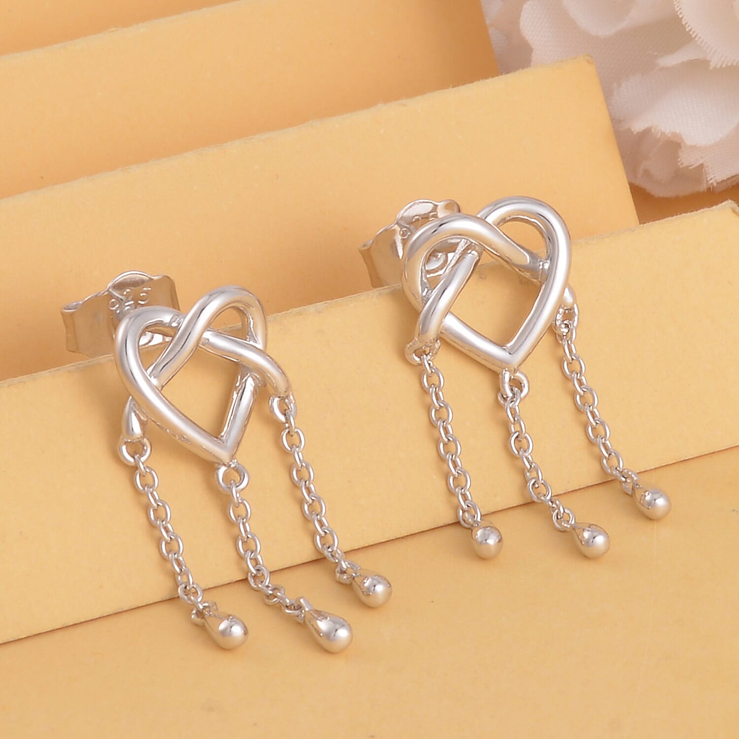 Lucy Q Amore Heart Collection - Entwine Drip Stud Earrings in Rhodium Plated Sterling Silver