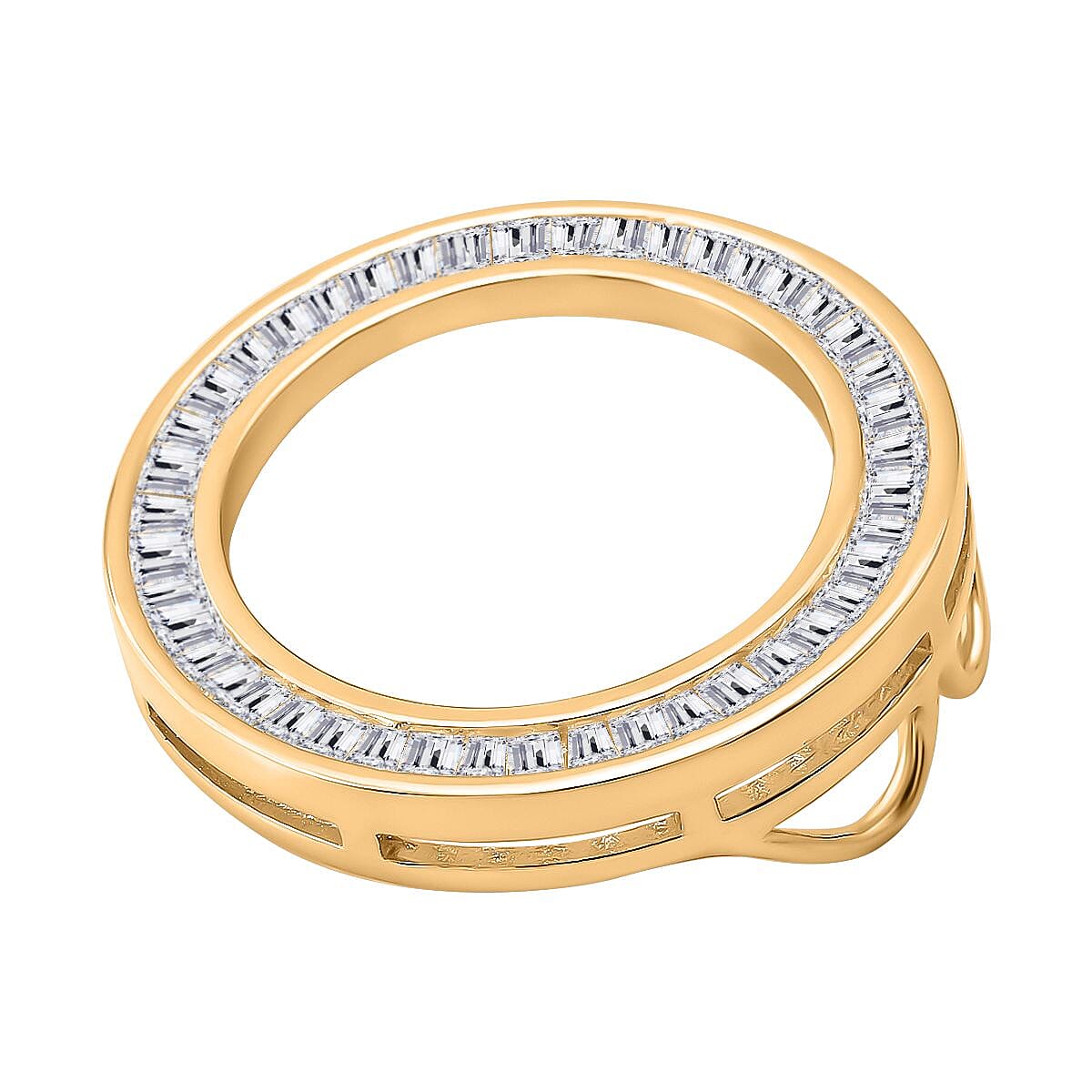ELANZA AAA Simulated Diamond (Bgt) Circle Pendant in Yellow Gold Overlay Sterling Silver