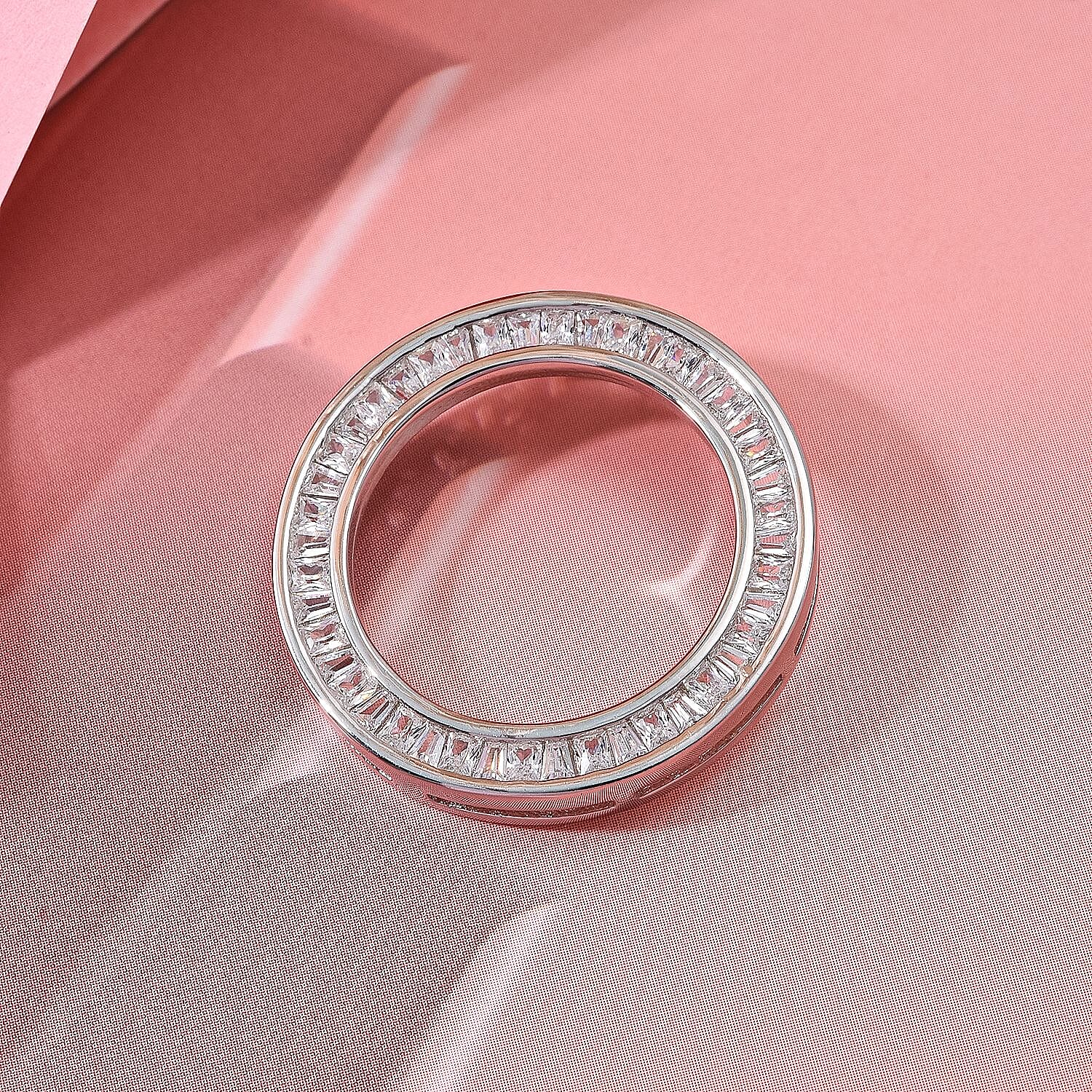 ELANZA AAA Simulated Diamond (Bgt) Circle Pendant in Rhodium Plated Sterling Silver