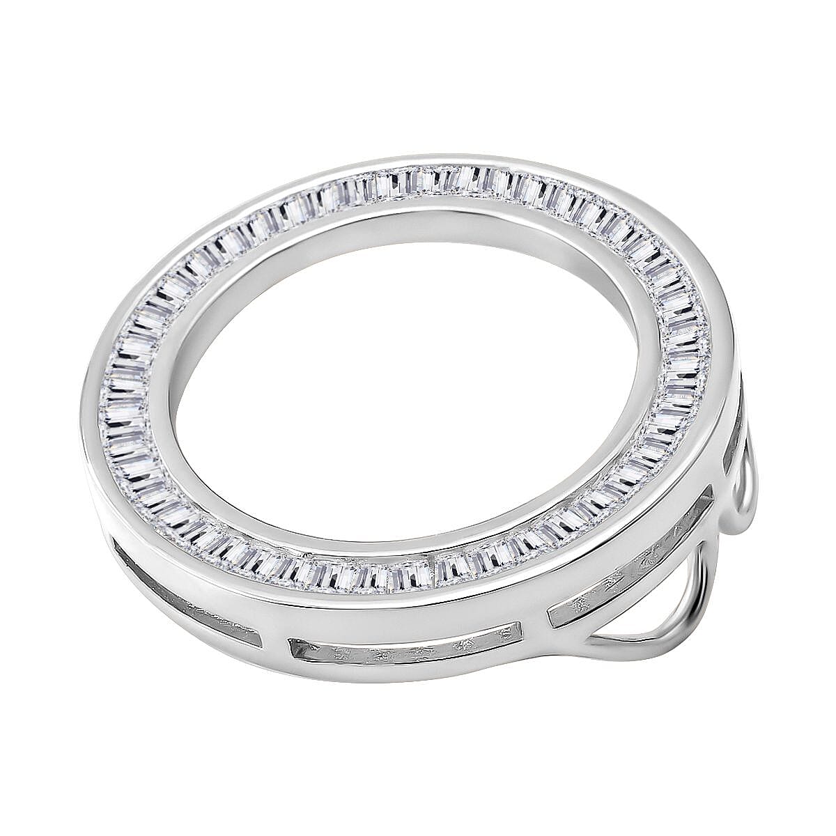 ELANZA AAA Simulated Diamond (Bgt) Circle Pendant in Rhodium Plated Sterling Silver