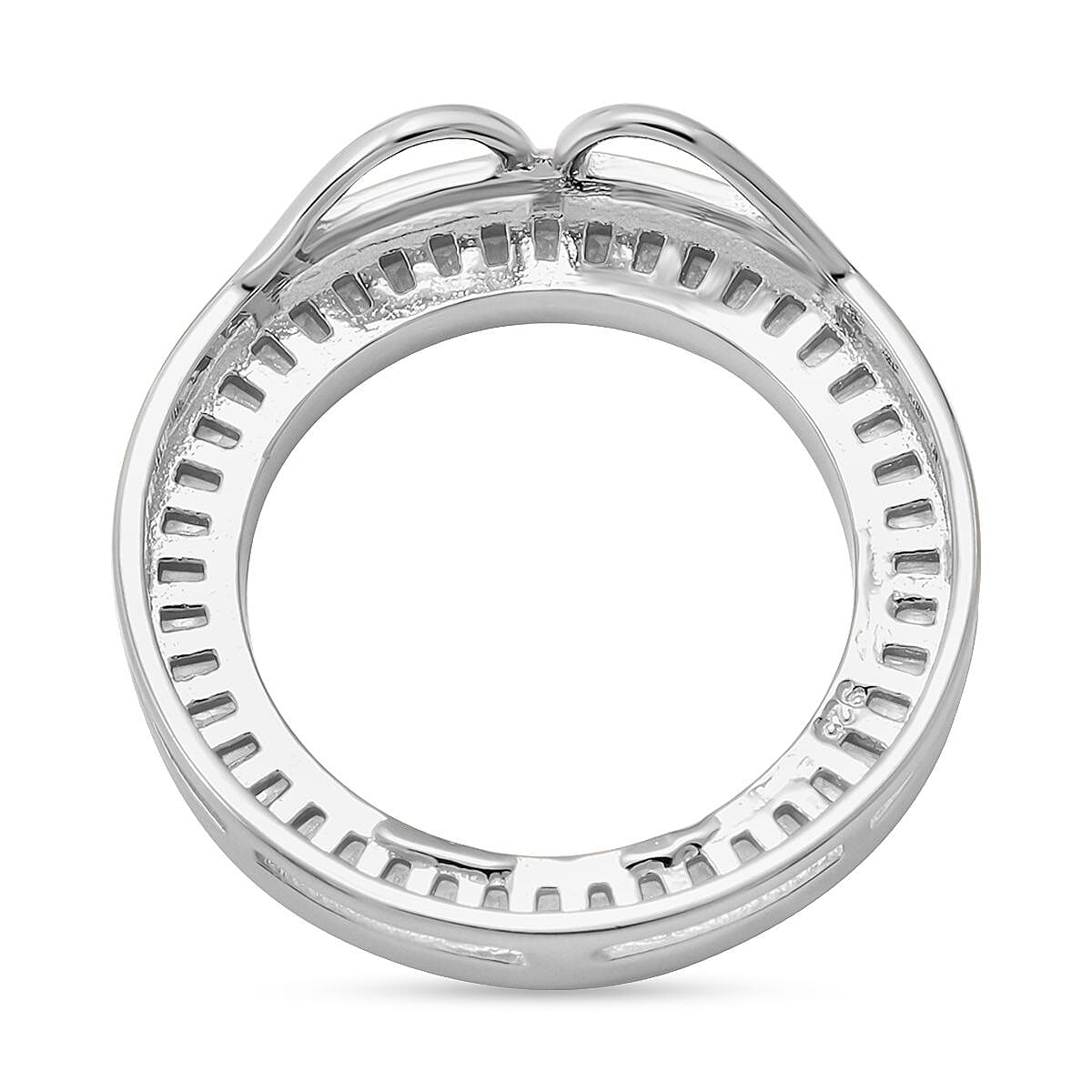 ELANZA AAA Simulated Diamond (Bgt) Circle Pendant in Rhodium Plated Sterling Silver