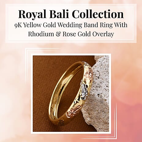 Royal Bali Collection 9K Yellow Gold Band Ring with Silver and Rose Gold Plating