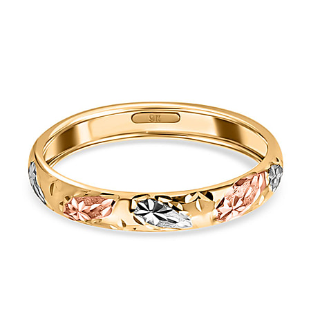 Royal Bali Collection 9K Yellow Gold with Rhodium and Rose Gold Overlay Wedding Band Ring