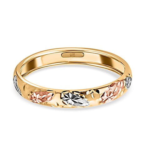 Royal Bali Collection 9K Yellow Gold Band Ring with Silver and Rose Gold Plating