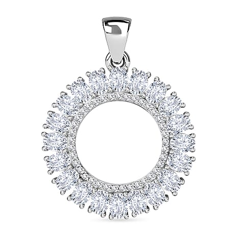 ELANZA AAA Simulated Diamond (Ovl) Pendant in Rhodium Plated Sterling Sterling Silver