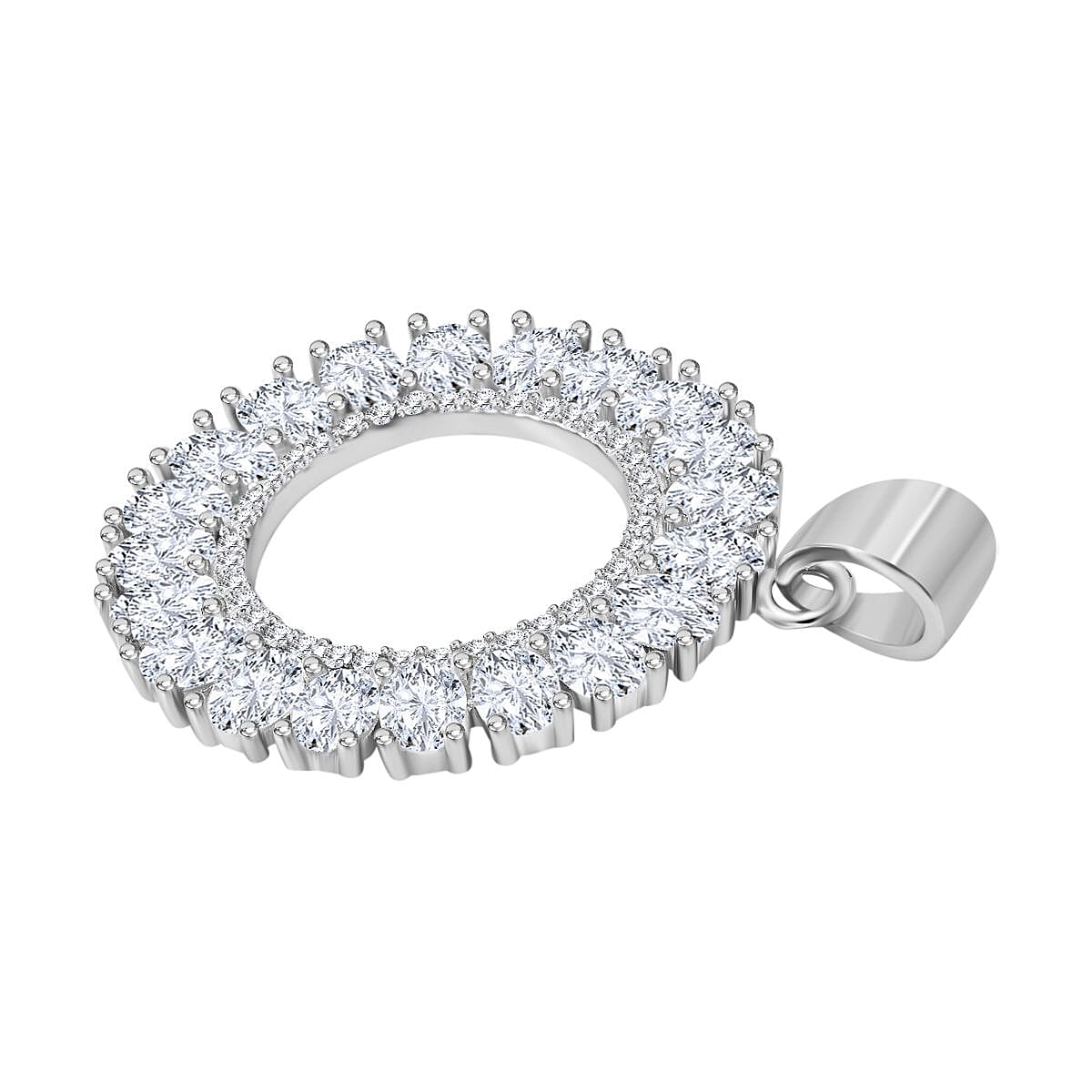 ELANZA AAA Simulated Diamond (Ovl) Pendant in Rhodium Plated Sterling Sterling Silver