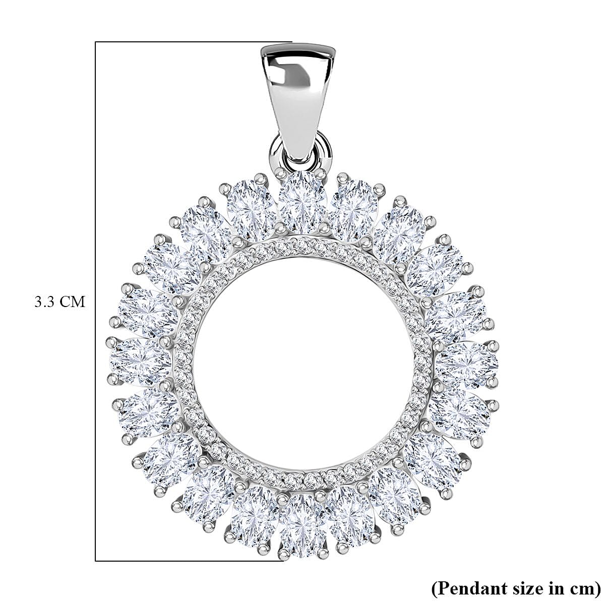 ELANZA AAA Simulated Diamond (Ovl) Pendant in Rhodium Plated Sterling Sterling Silver