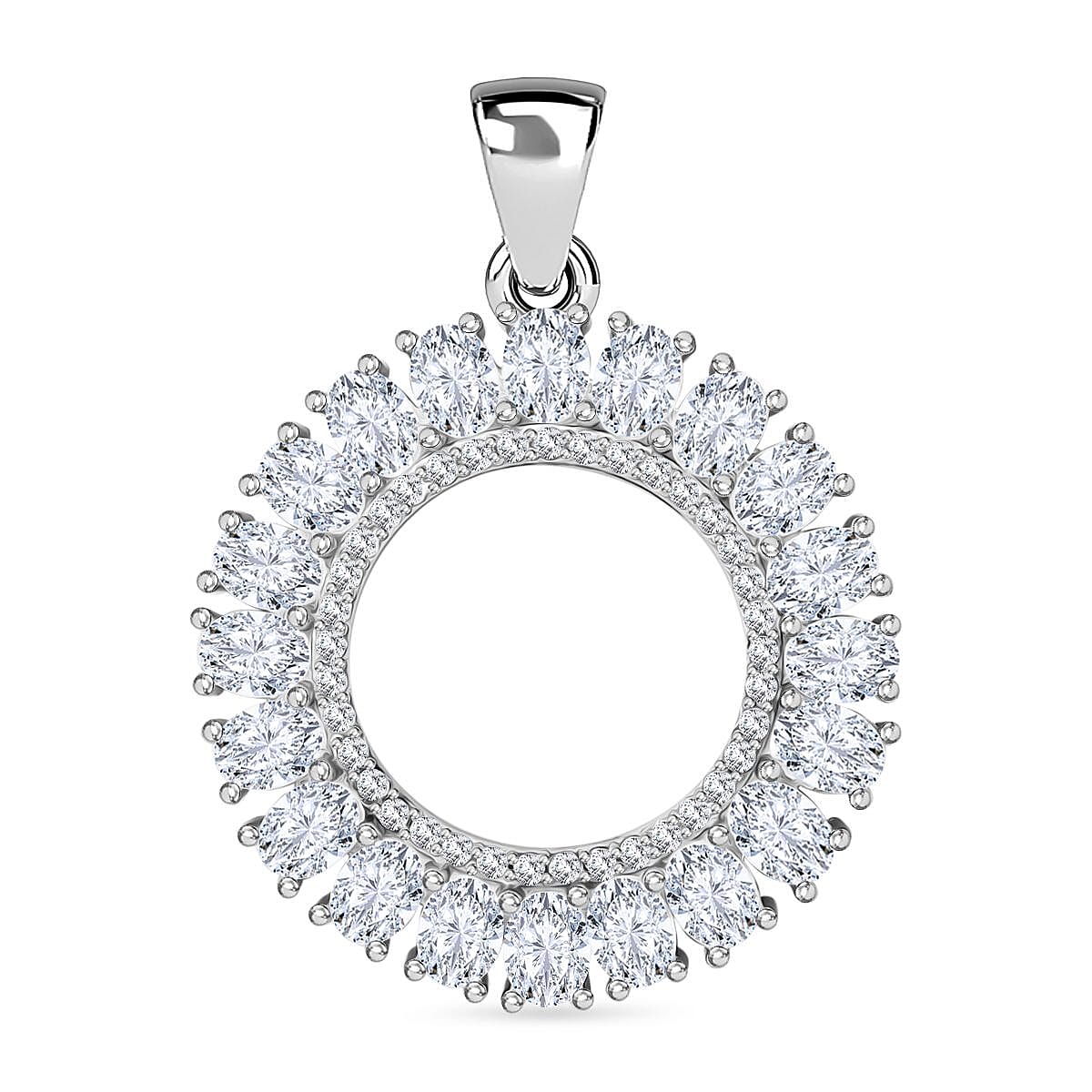 ELANZA AAA Simulated Diamond (Ovl) Pendant in Rhodium Plated Sterling Sterling Silver