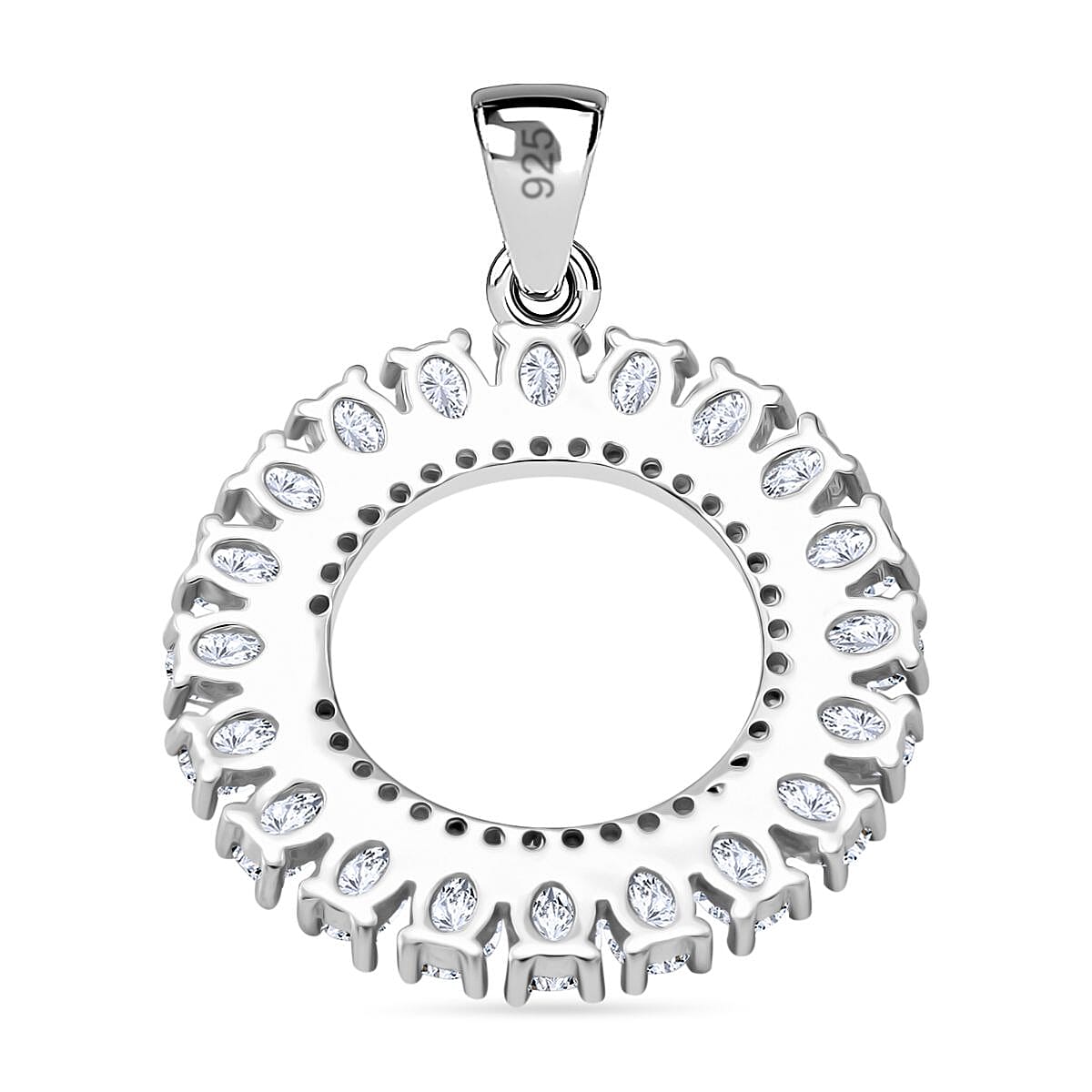 ELANZA AAA Simulated Diamond (Ovl) Pendant in Rhodium Plated Sterling Sterling Silver