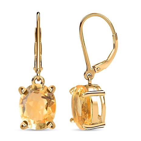 Rare AAA Uruguay Citrine Lever Back Earrings in 18K Yellow Gold Plated Sterling Silver 4.69 Ct.