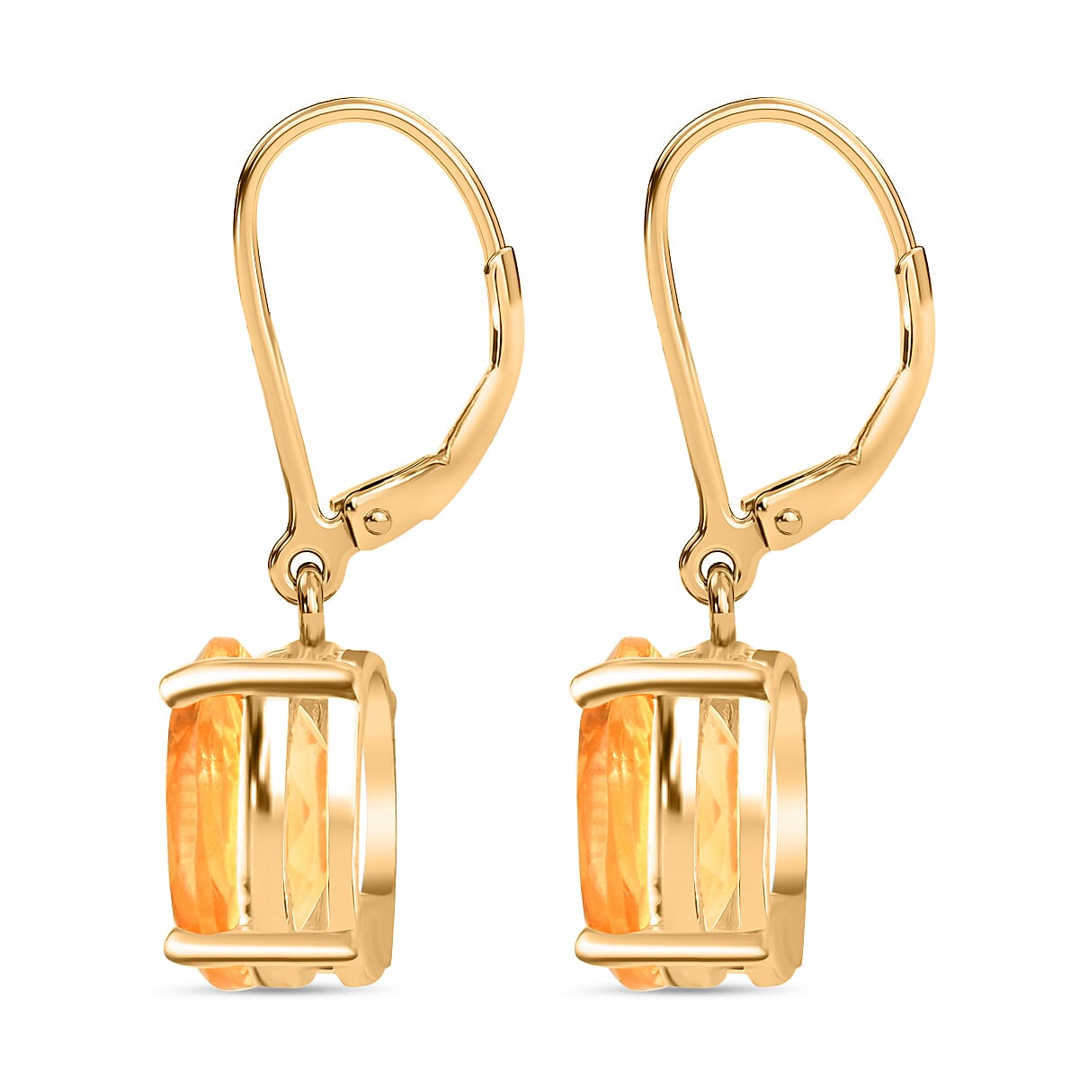 Rare AAA Uruguay Citrine Lever Back Earrings in 18K Yellow Gold Plated Sterling Silver 4.69 Ct.