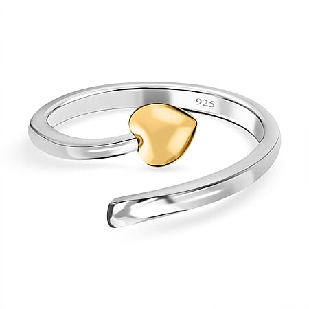 Platinum and Yellow Gold Overlay Sterling Silver Adjustable Ring