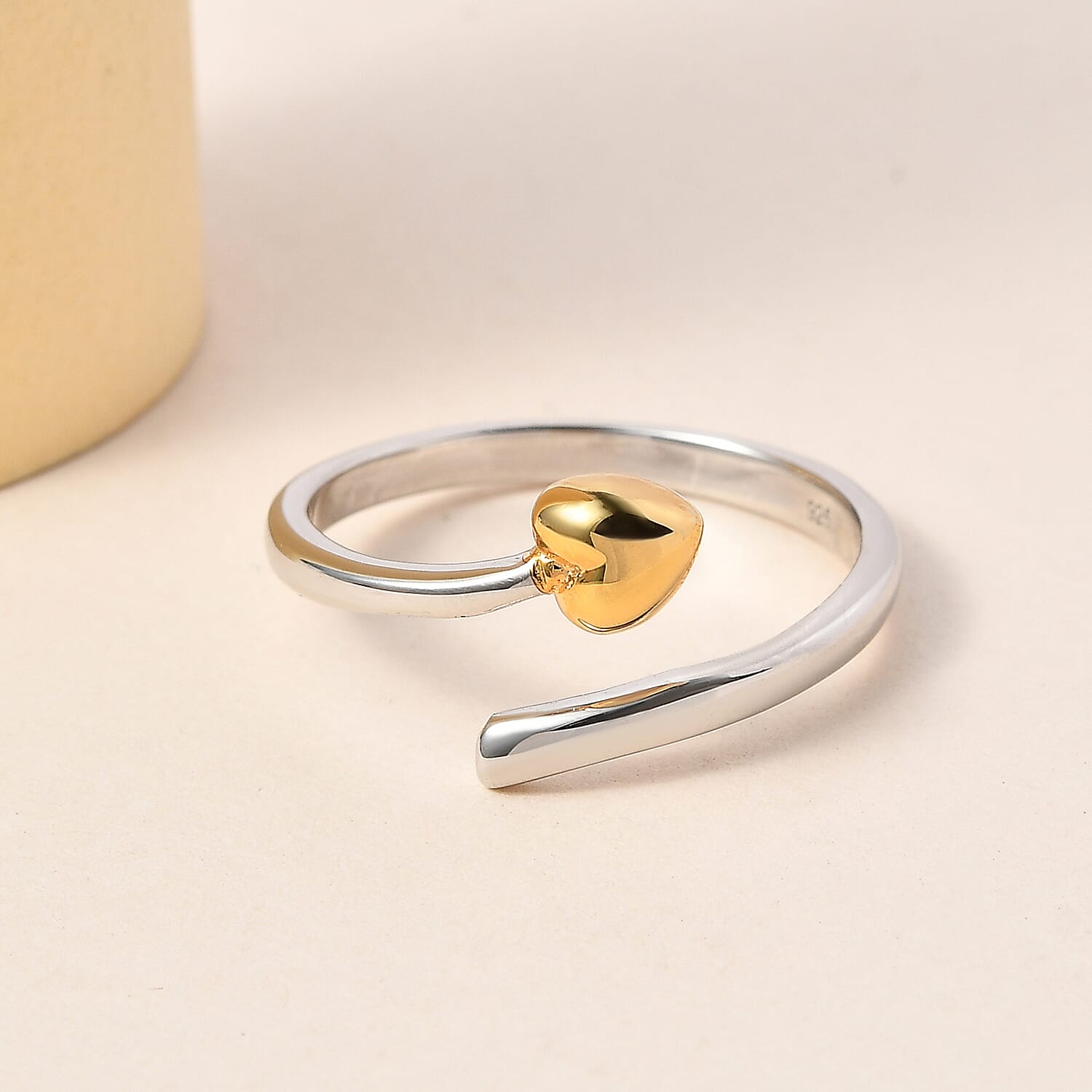 Platinum Overlay and 18K Vermeil Yellow Gold Plated Sterling Silver Adjustable Ring
