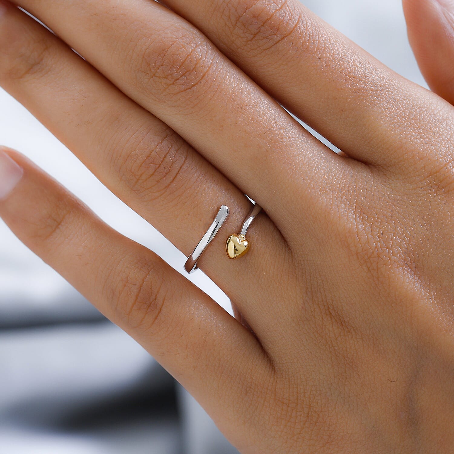 Platinum Overlay and 18K Vermeil Yellow Gold Plated Sterling Silver Adjustable Ring