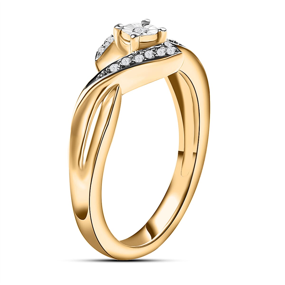 Diamond Bypass Promise Ring in 14K Vermeil Gold Overlay Sterling Silver