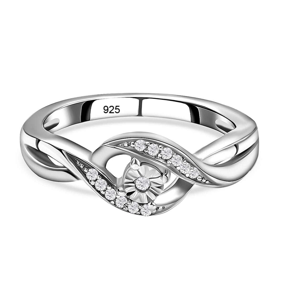 Diamond Bypass Promise Ring in Platinum Overlay Sterling Silver