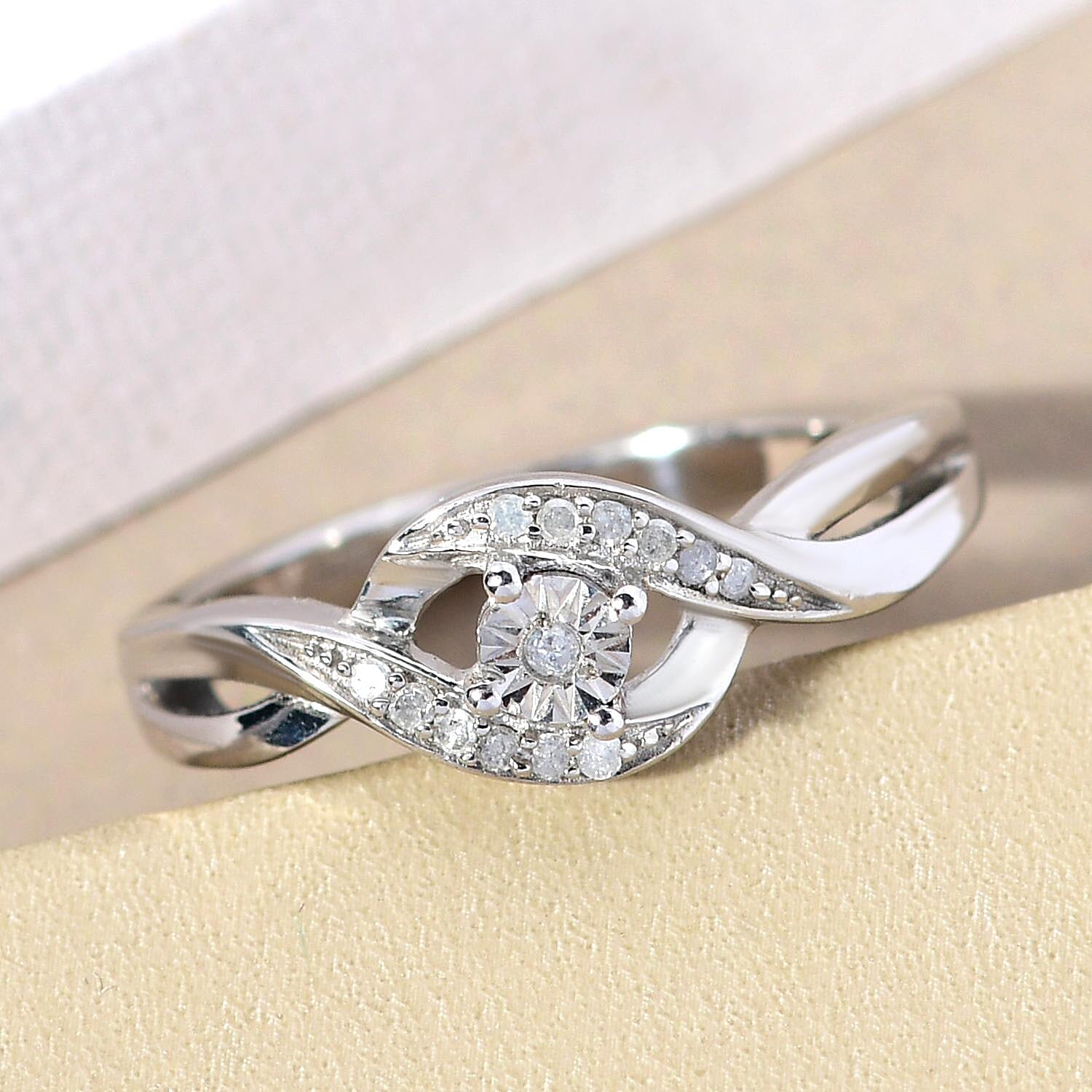 Diamond Bypass Promise Ring in Platinum Overlay Sterling Silver