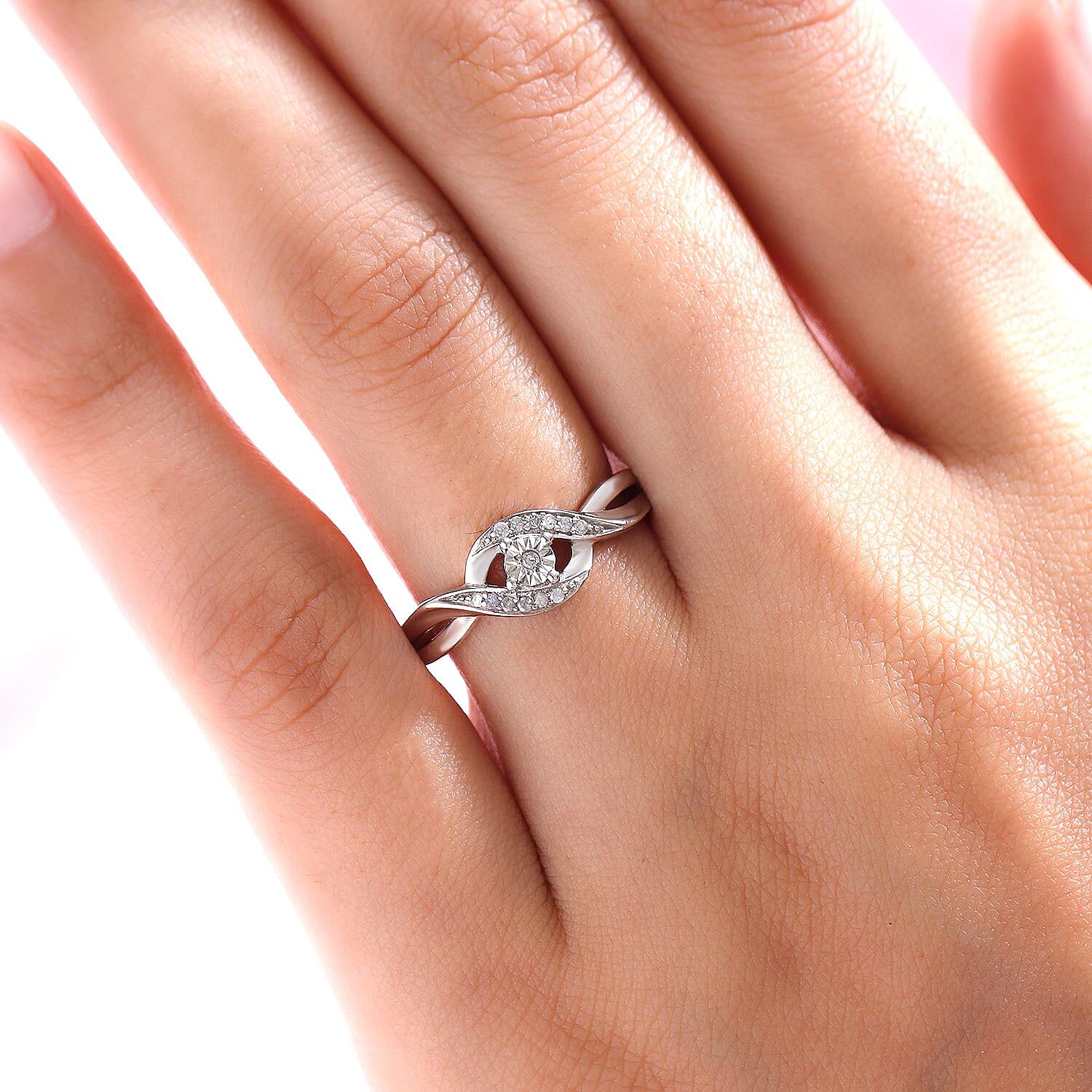 Diamond Bypass Promise Ring in Platinum Overlay Sterling Silver