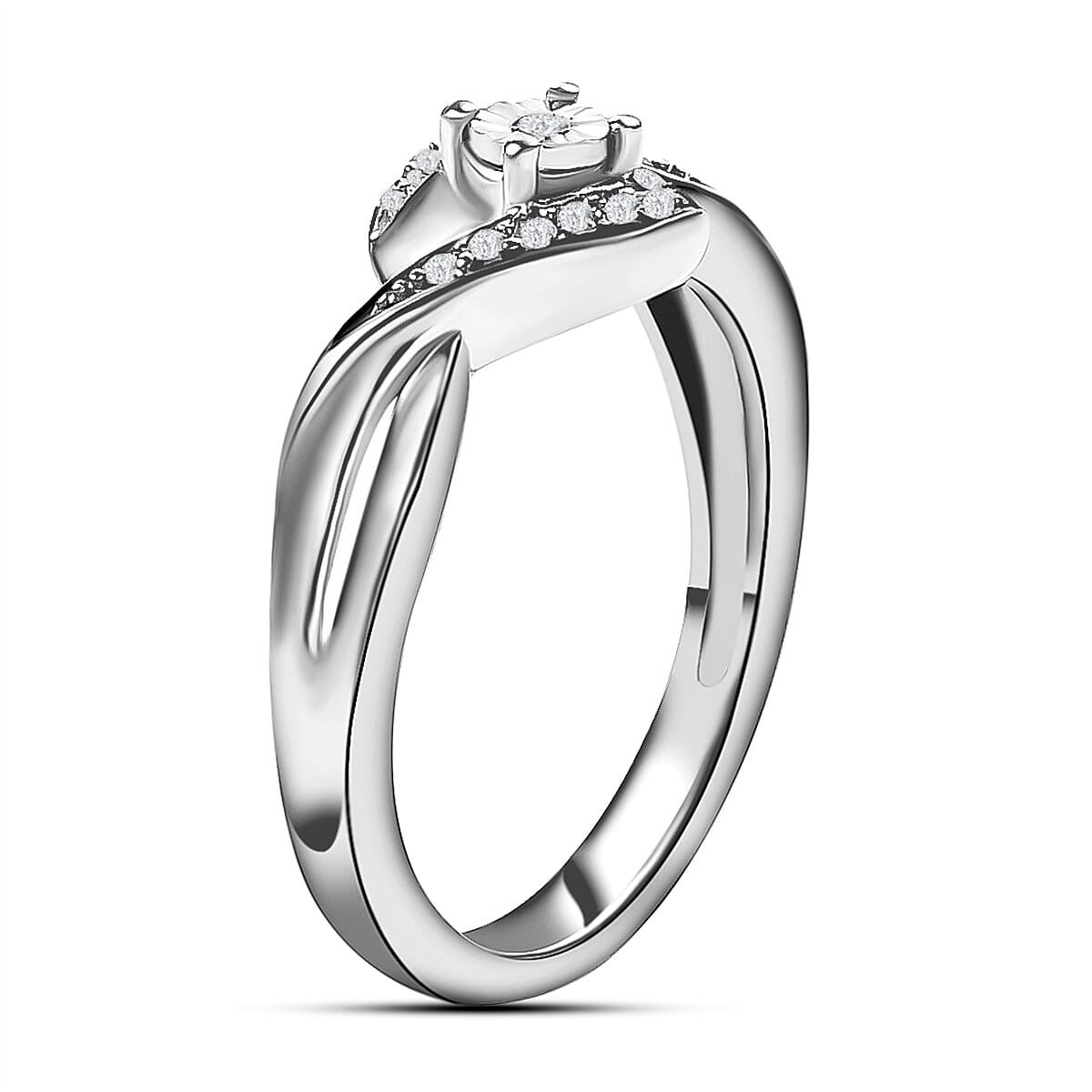 Diamond Bypass Promise Ring in Platinum Overlay Sterling Silver