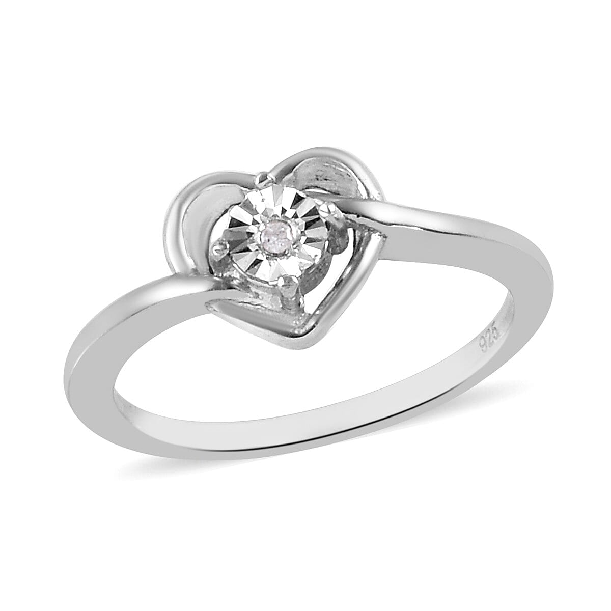 Diamond Heart Ring in Platinum Overlay Sterling Silver