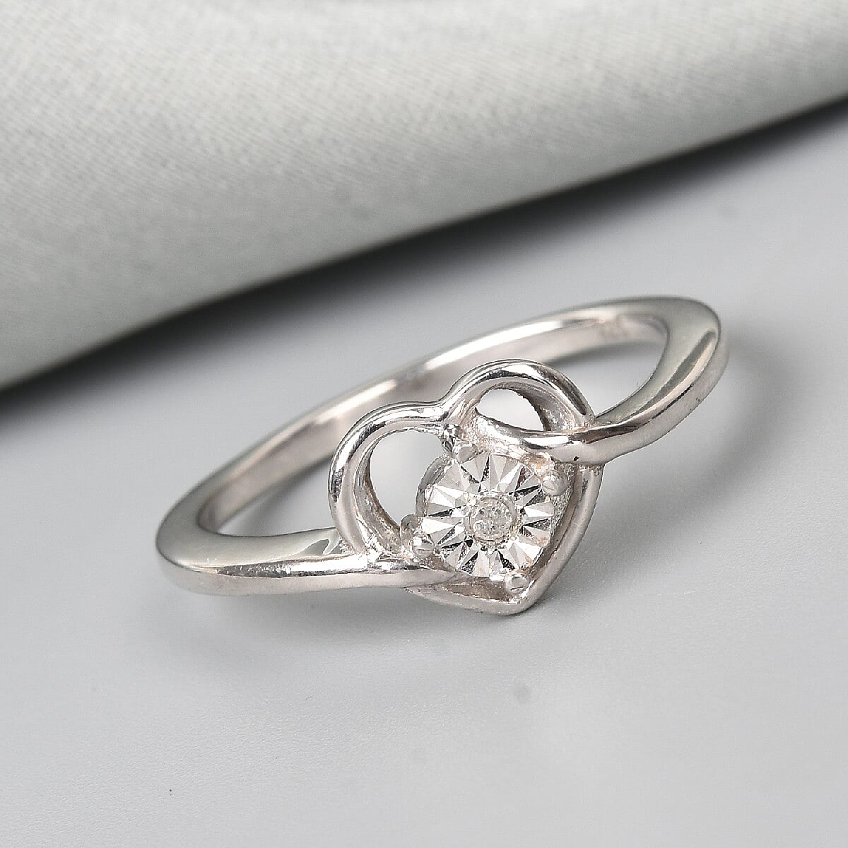Diamond Heart Ring in Platinum Overlay Sterling Silver