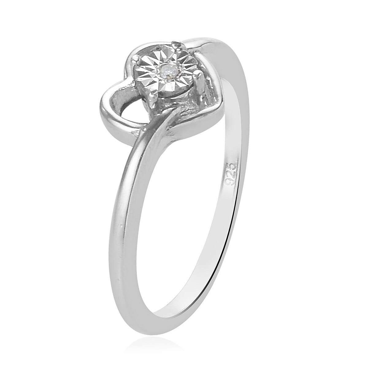 Diamond Heart Ring in Platinum Overlay Sterling Silver