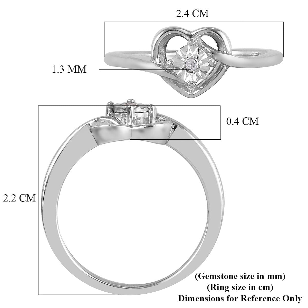 Diamond Heart Ring in Platinum Overlay Sterling Silver