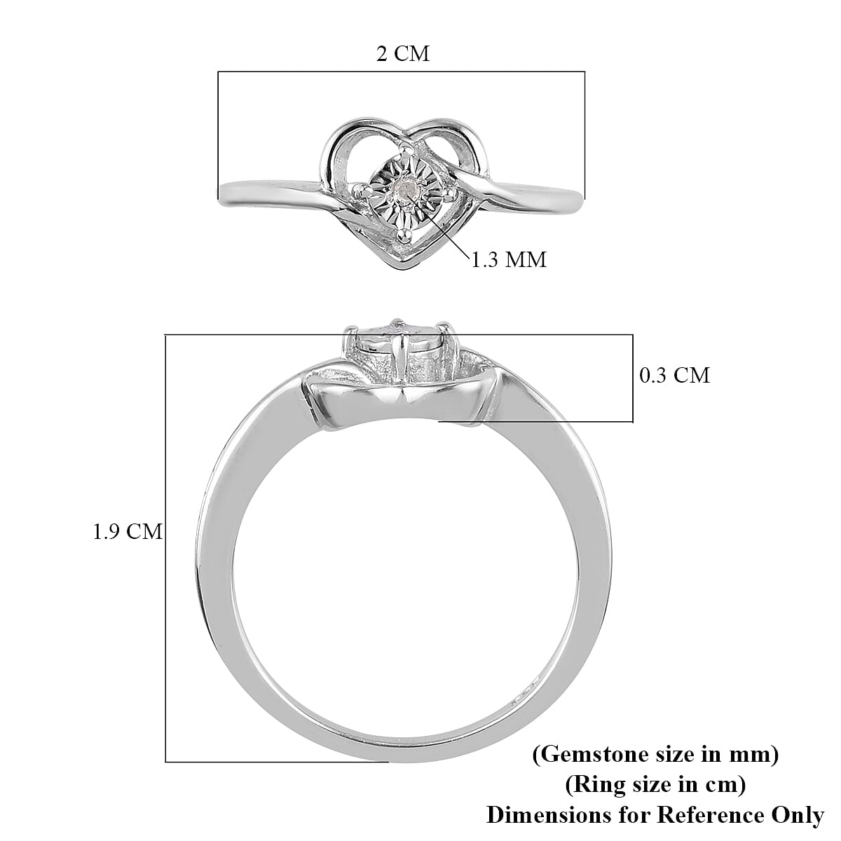 Diamond Heart Ring in Platinum Overlay Sterling Silver