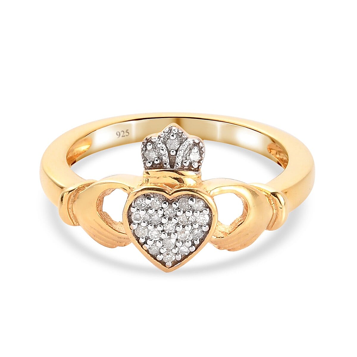 Diamond Claddagh Ring in 14K Gold Overlay Sterling Silver