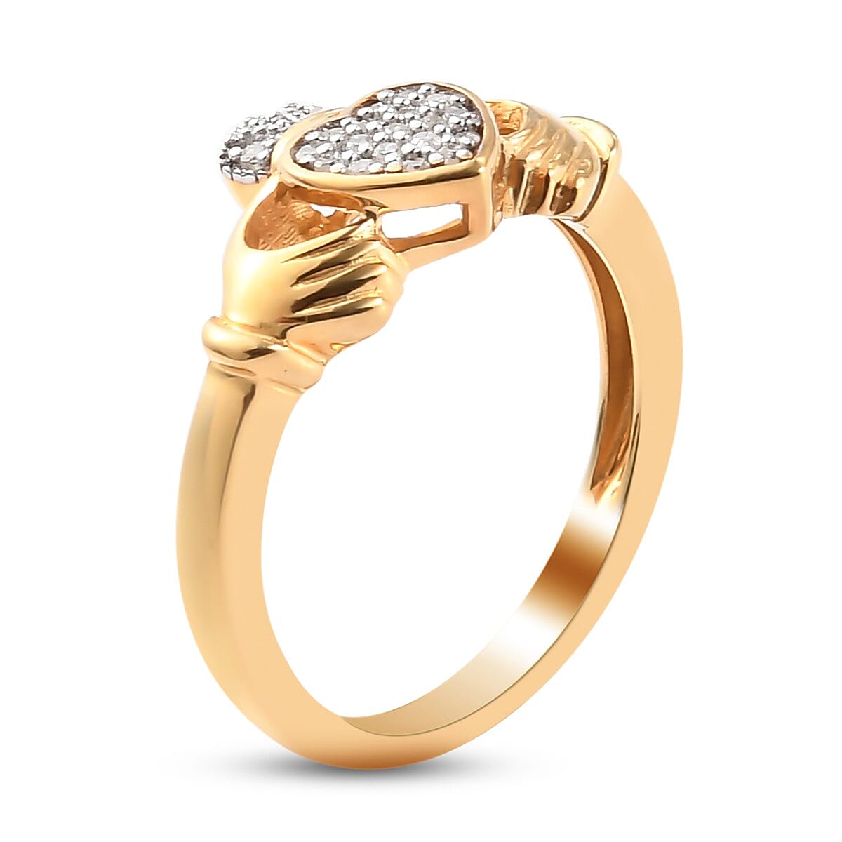 Diamond Claddagh Ring in 14K Gold Overlay Sterling Silver