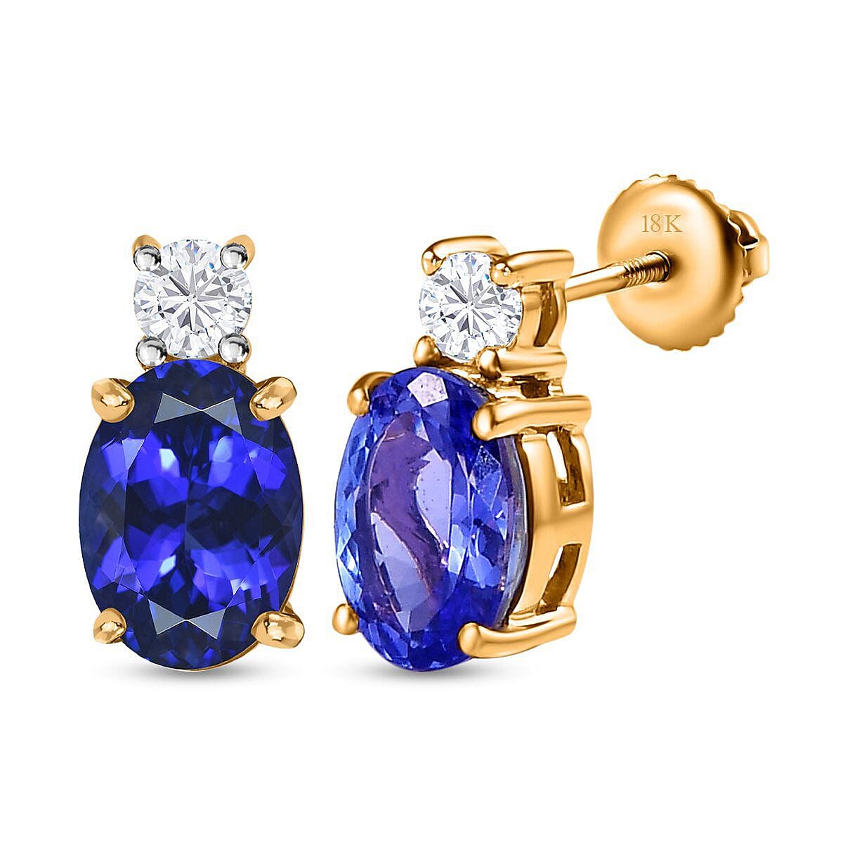 ILIANA 18K Yellow Gold AAAA Tanzanite and Diamond Earrings (with Screw Back) 2.35 Ct.